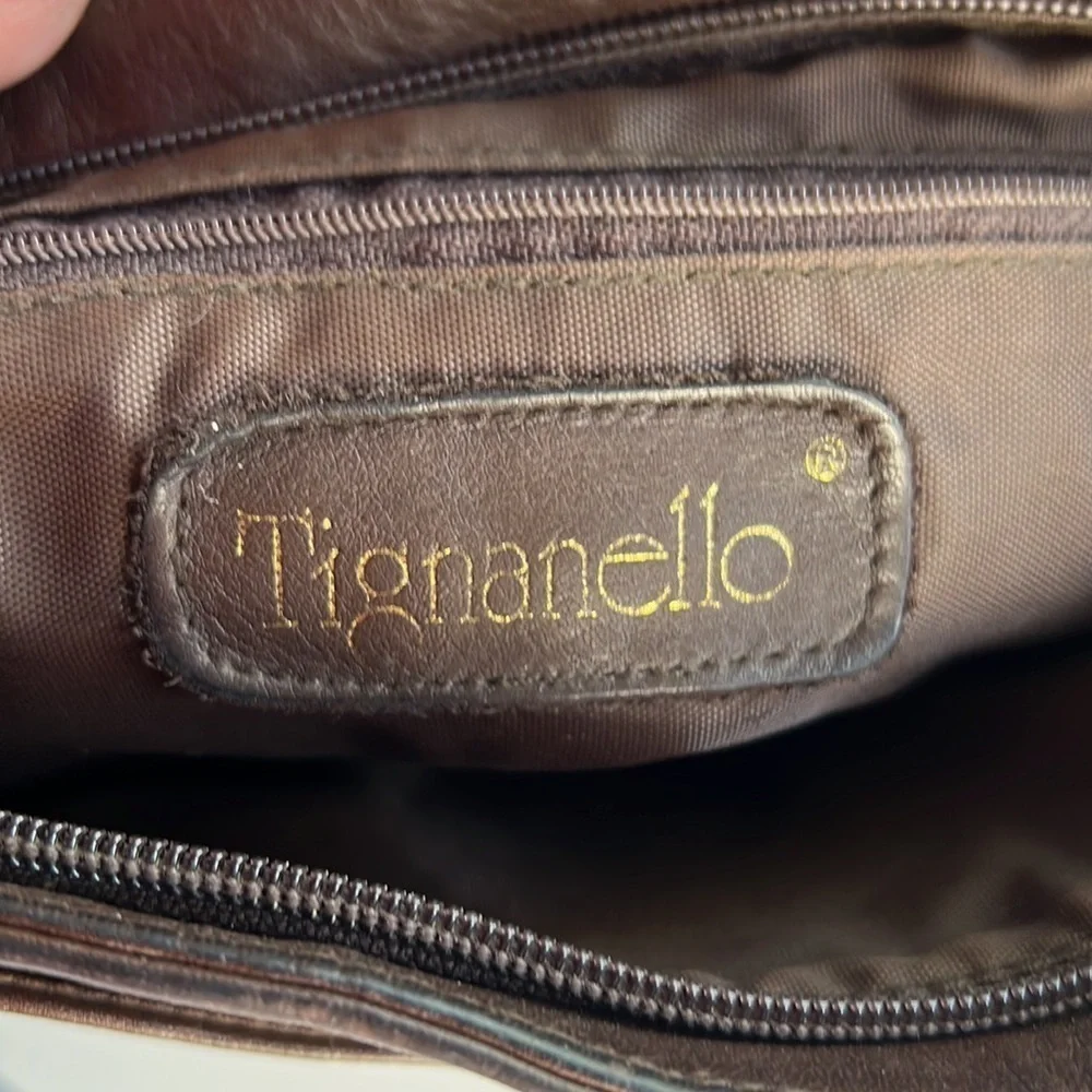 Vintage Tignanello Chocolate Brown Leather Crossbody Bag Gold Hardware Classic